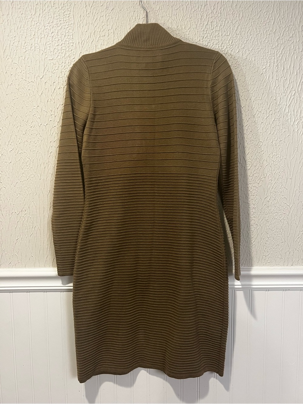 Calvin Klein Taupe Brown Full Zip Ribbed Long Sleeved Sweater size Medium - Picture 3 of 15